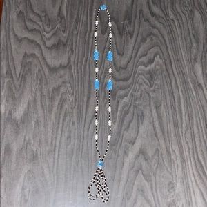 Black With White & Baby Blue Beads Necklace